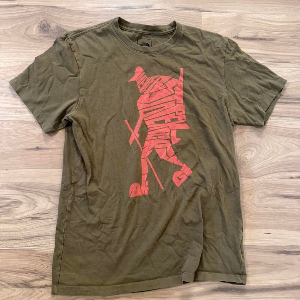 The North Face green graphic hiker Spellout tee size medium